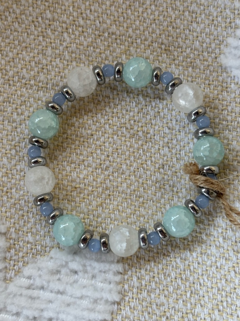 Mint & White Beaded Stretch Bracelet